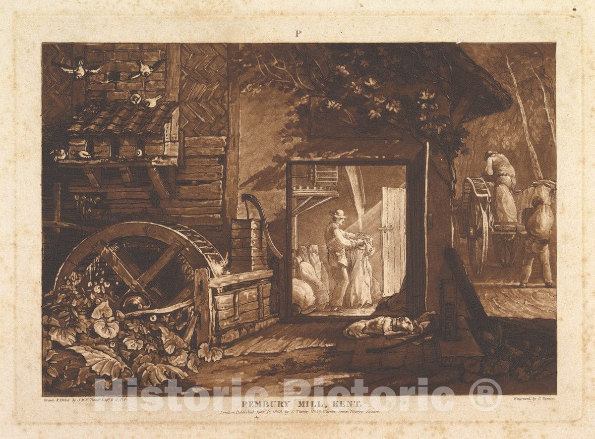 Art Print : Designed and Etched by Joseph Mallord William Turner - Pembury Mill, Kent (Liber Studiorum, Part III, Plate 12) 2 : Vintage Wall Art