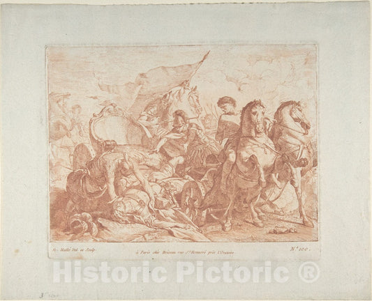 Art Print : Noël Hallé - Fall of Antiochus from His Chariot 2 : Vintage Wall Art
