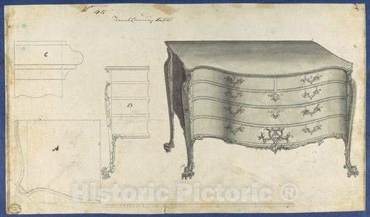 Art Print : Thomas Chippendale - French Commode Table, from Chippendale Drawings, Vol. II 3 : Vintage Wall Art
