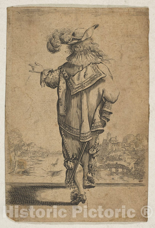 Art Print : Anonymous, French, 17th Century - Gentleman Seen from The Back Indicating a Landscape 2 : Vintage Wall Art