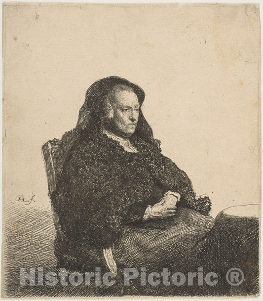 Art Print : Rembrandt (Rembrandt Van Rijn) - The Artist's Mother Seated at a Table Looking Right: Three-Quarter Length : Vintage Wall Art