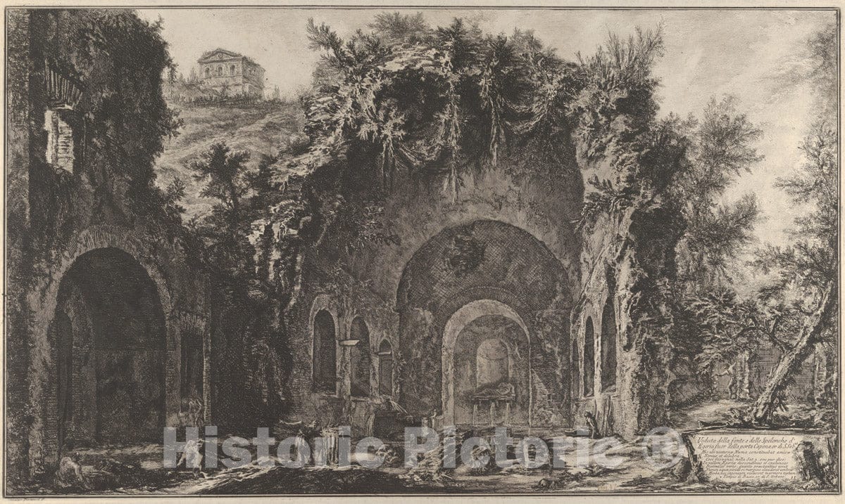 Art Print : Giovanni Battista Piranesi - View of The fountainhead and The Grotto of Egiria Outside The Porta Capena : Vintage Wall Art