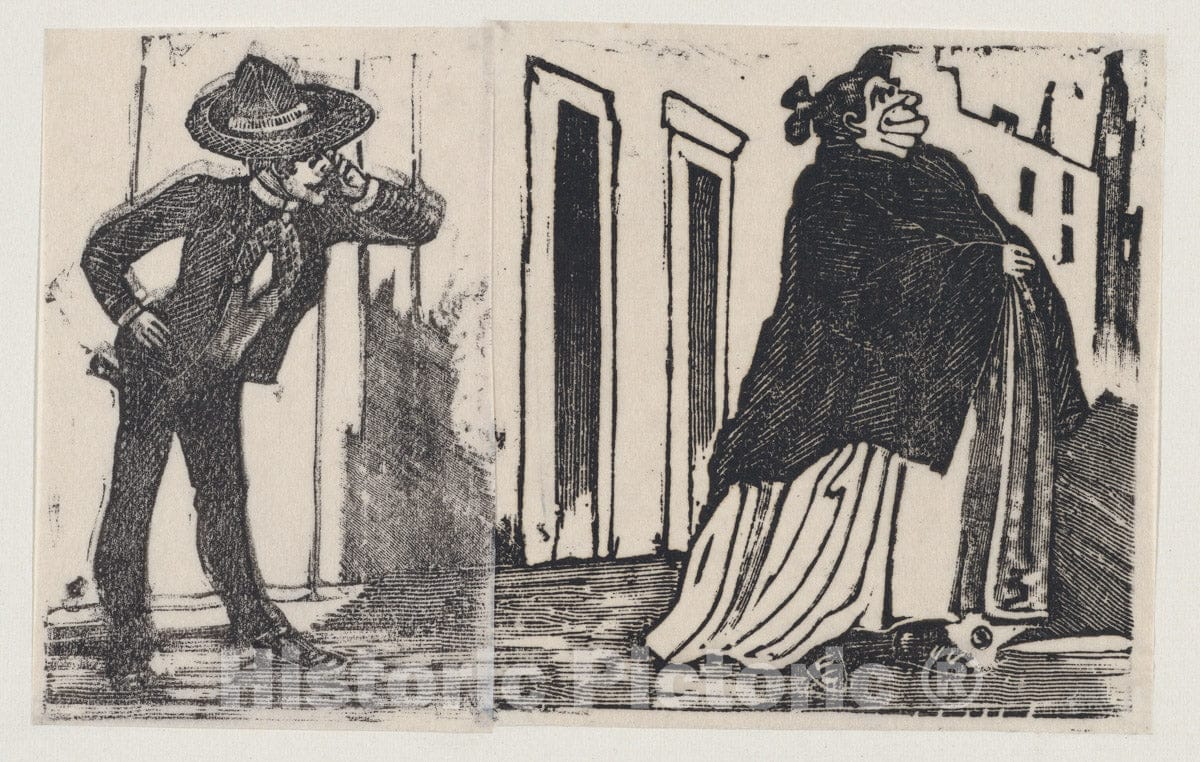 Art Print : José Guadalupe Posada - A Man Looking at a Woman who Walks by : Vintage Wall Art