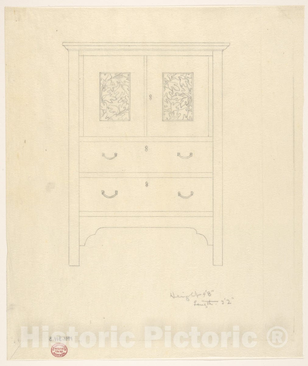 Art Print : Byrdcliffe Arts and Crafts Colony - Outline Drawing of Sassafras Linen Press : Vintage Wall Art