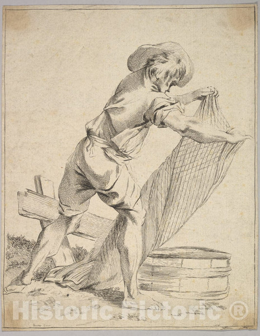 Art Print : François Boucher - Peasant Holding Fish Net : Vintage Wall Art