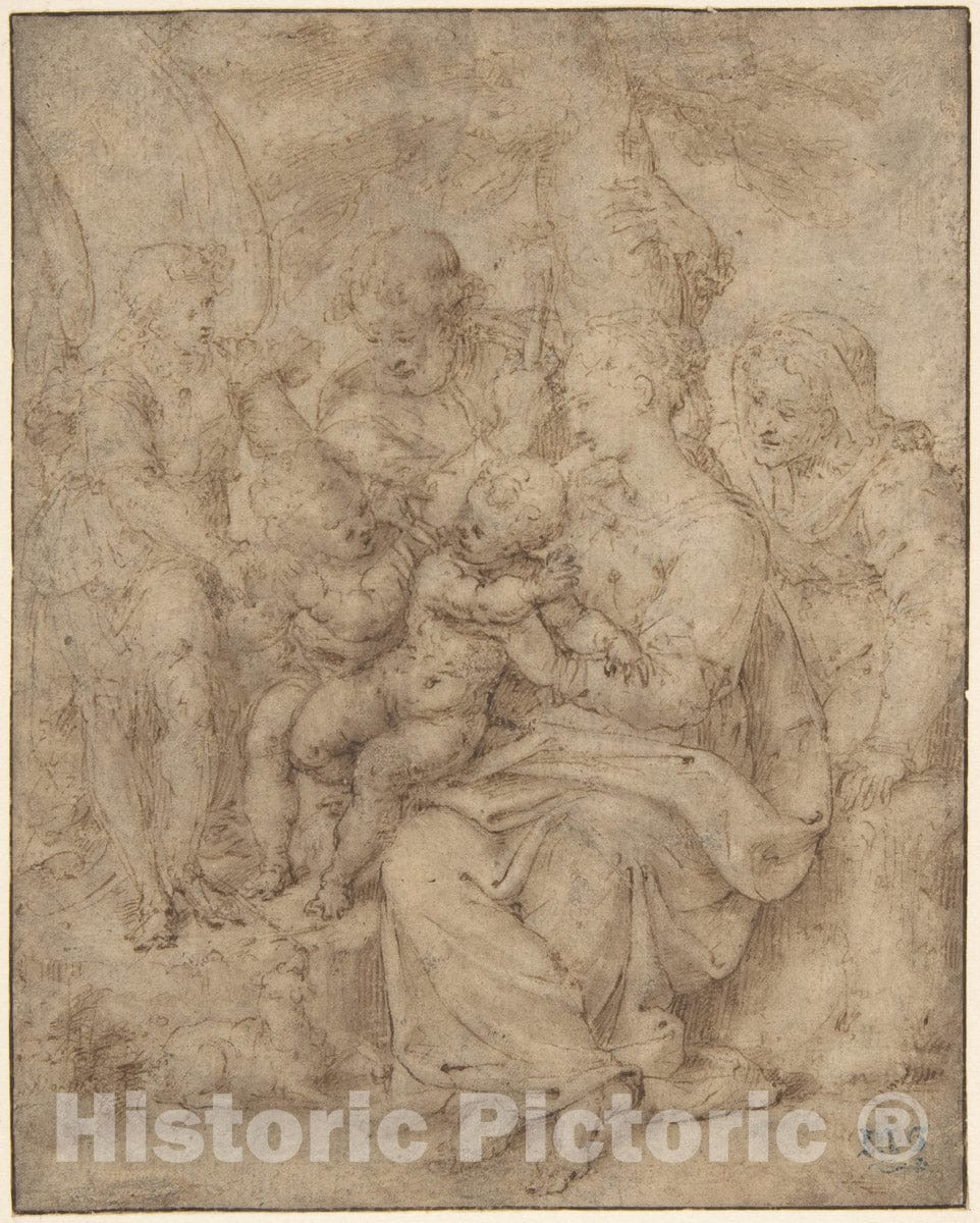 Art Print : Aurelio Luini - The Holy Family with The Infant Baptist, Saint Elizabeth, and an Attendant Angel : Vintage Wall Art