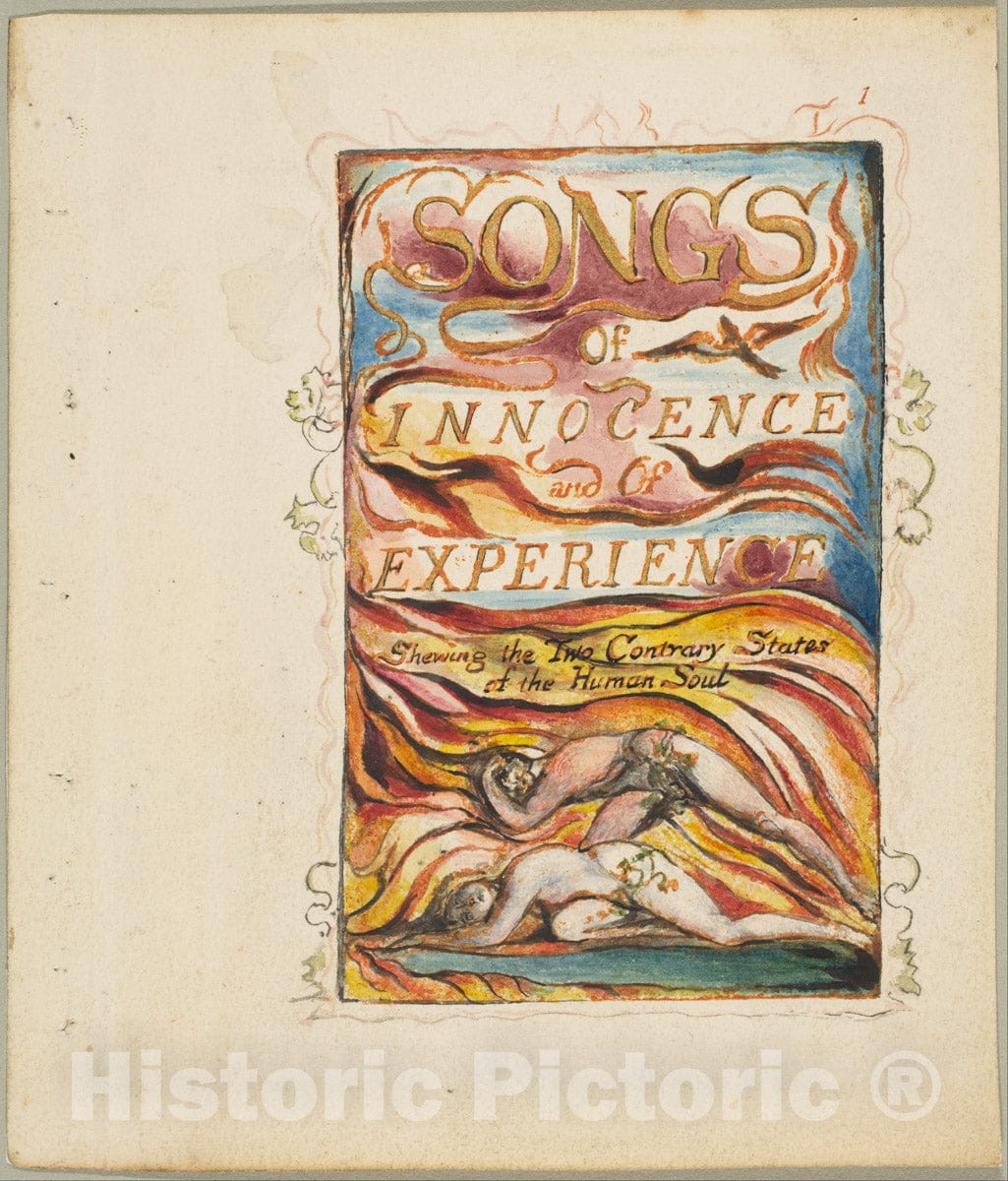 Art Print : William Blake - Songs of Innocence and of Experience, Shewing The Two Contrary States of The Human Soul: Combined Title Page : Vintage Wall Art