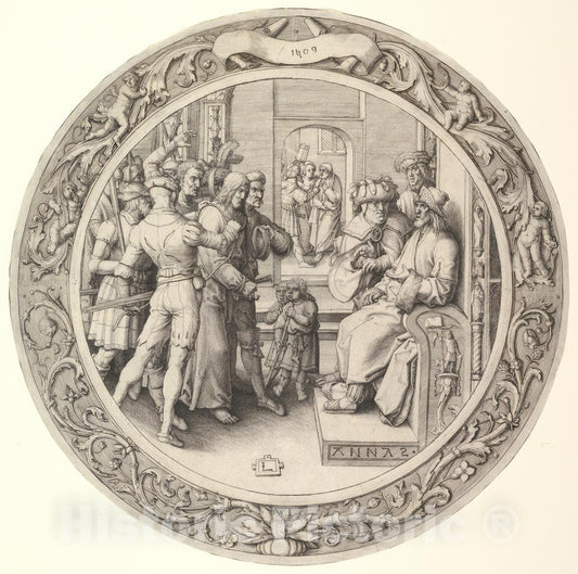 Art Print : Lucas Van Leyden - Christ Before Annas, from The Circular Passion : Vintage Wall Art