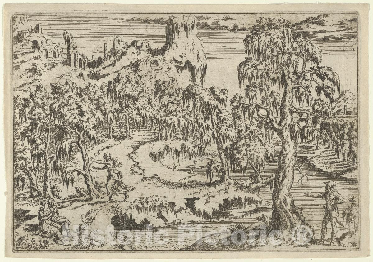 Art Print : Léon Davent - A Man Armed with a Saber Gestures Toward a Fleeing Woman : Vintage Wall Art