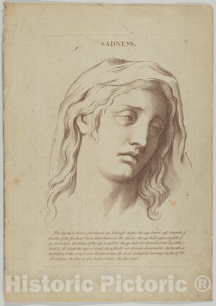 Art Print : Sadness - Artist: Charles Le Brun - Created: 1765 : Vintage Wall Art