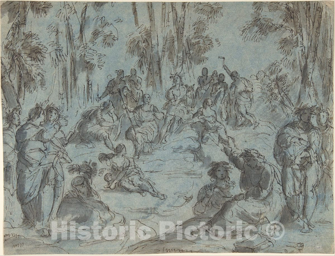 Art Print : Karel Škréta - Apollo and The Nine Muses Surrounded by Poets on Mount Parnassus : Vintage Wall Art