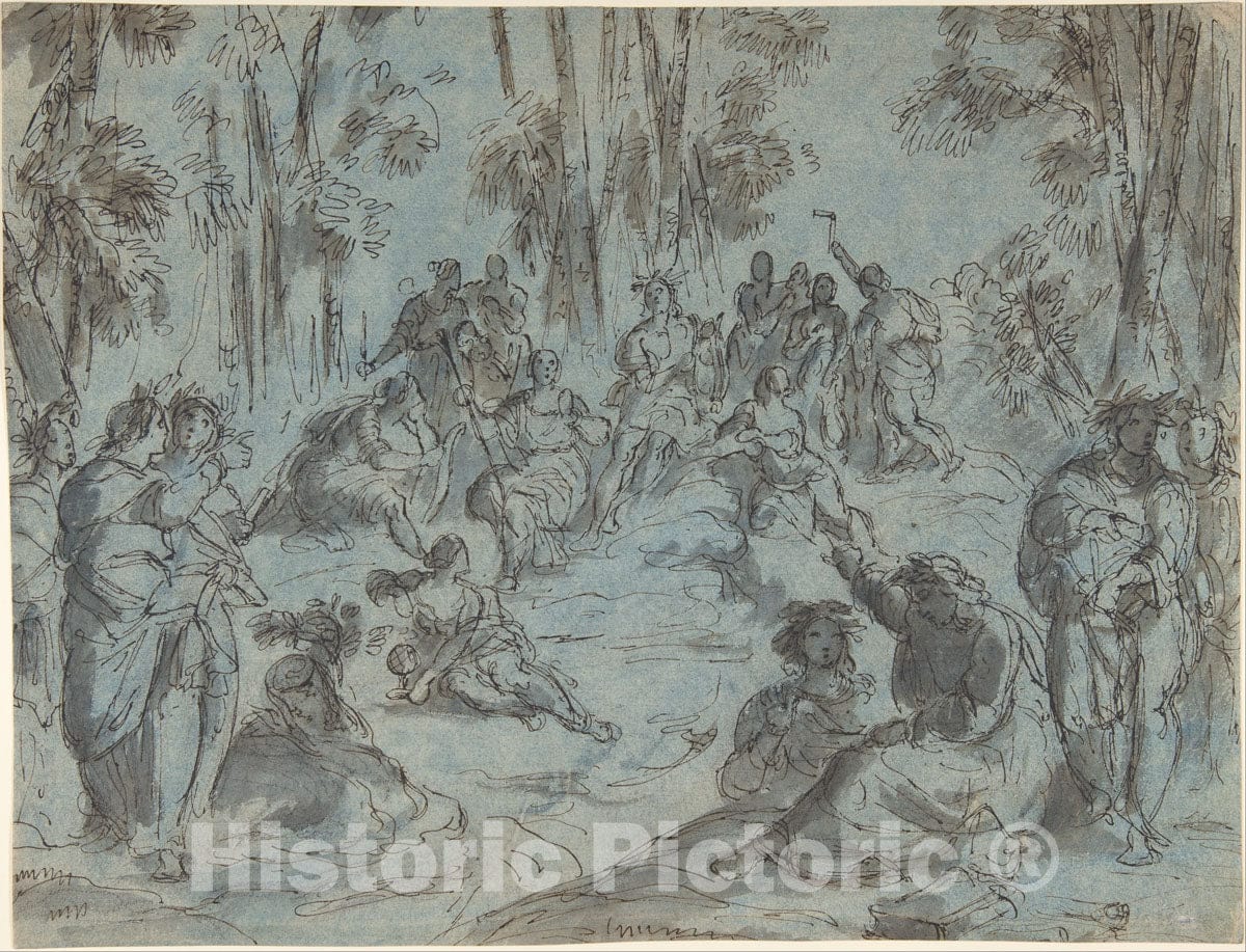 Art Print : Karel Škréta - Apollo and The Nine Muses Surrounded by Poets on Mount Parnassus : Vintage Wall Art