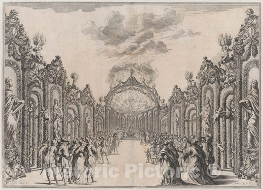 Art Print : Mathäus Küsel - A Sacrifice to The Olympian Gods Taking Place at The end of a Path Lined with Statues and Foliage