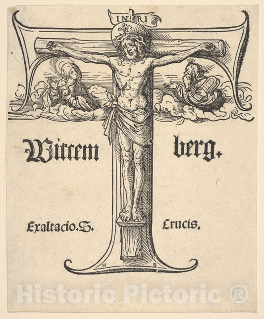 Art Print : Hans Burgkmair - Christ on The Cross Between The Virgin and Moses : Vintage Wall Art