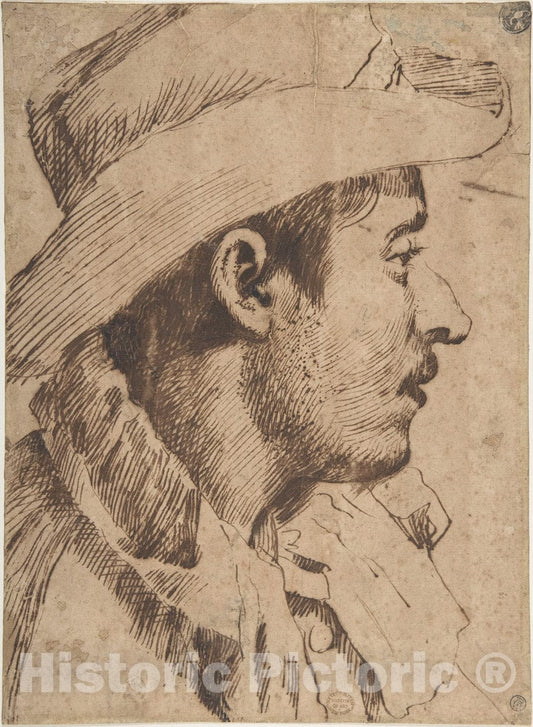 Art Print : Italian, Bolognese, 17th Century - Head of a Young Man : Vintage Wall Art