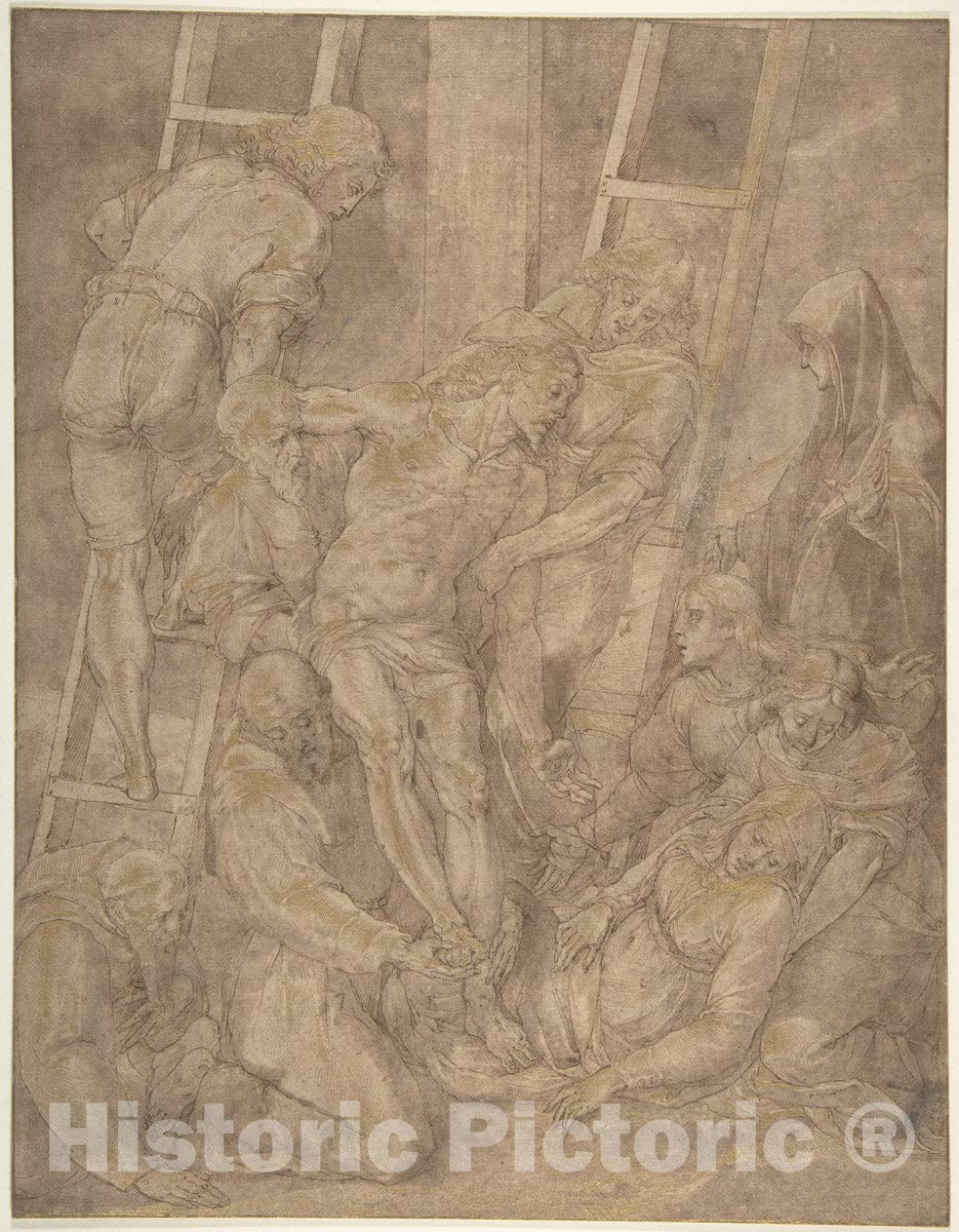 Art Print : Jacopo Ligozzi - The Descent from The Cross with Saint Francis and Another Friar : Vintage Wall Art