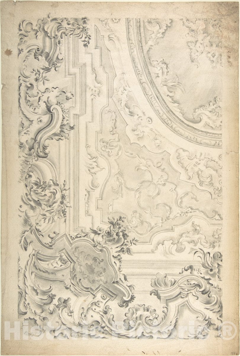 Art Print : Italian, Piedmontese, 18th Century - Design for a Ceiling with Cove Showing : Vintage Wall Art