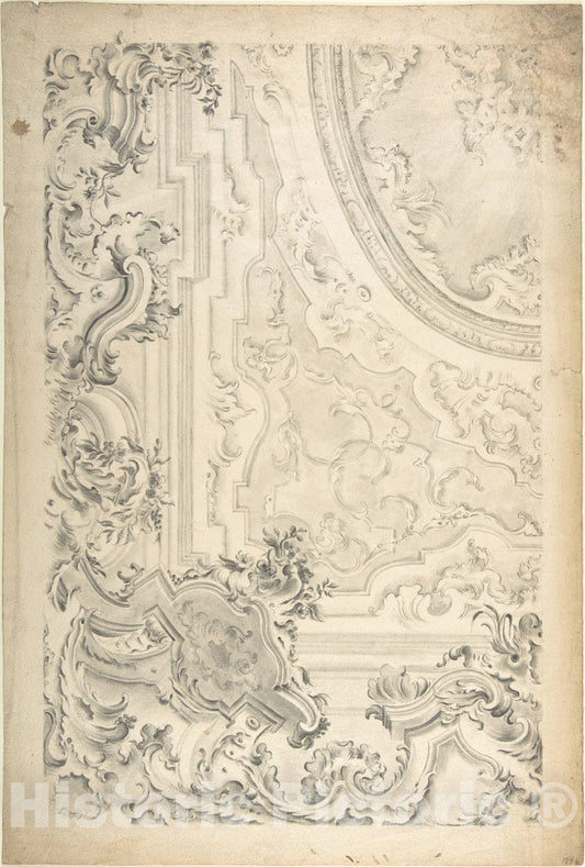Art Print : Italian, Piedmontese, 18th Century - Design for a Ceiling with Cove Showing : Vintage Wall Art