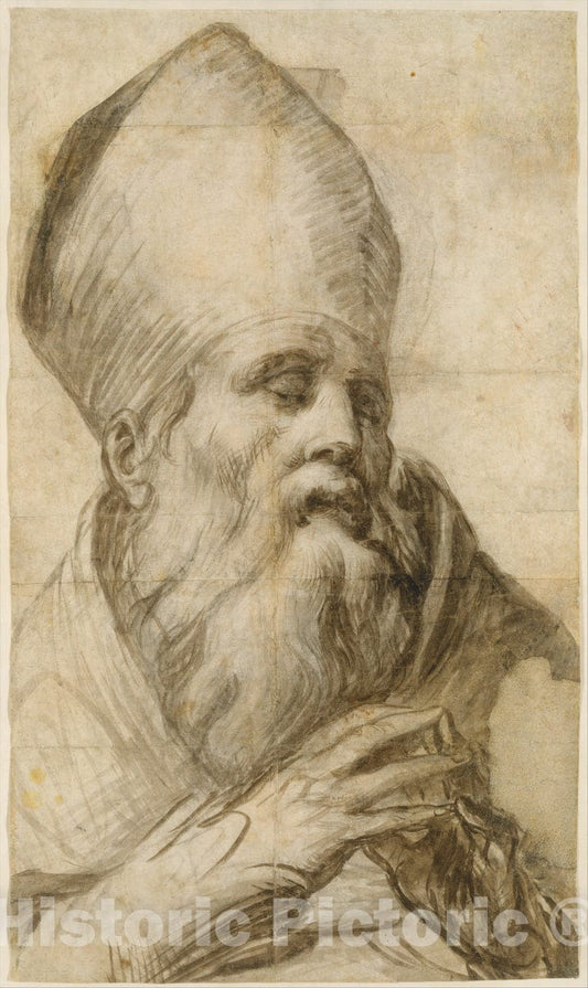 Art Print : Parmigianino (Girolamo Francesco Maria Mazzola) - Bishop Saint in Bust-Length (Cartoon for an Altarpiece) : Vintage Wall Art