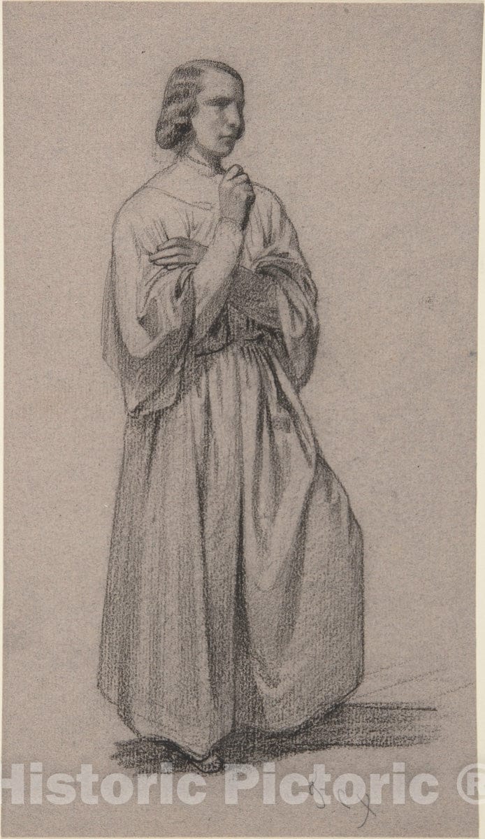 Art Print : François-Claudius Compte-Calix - Three-Quarter View of a Standing Male Robed Figure : Vintage Wall Art