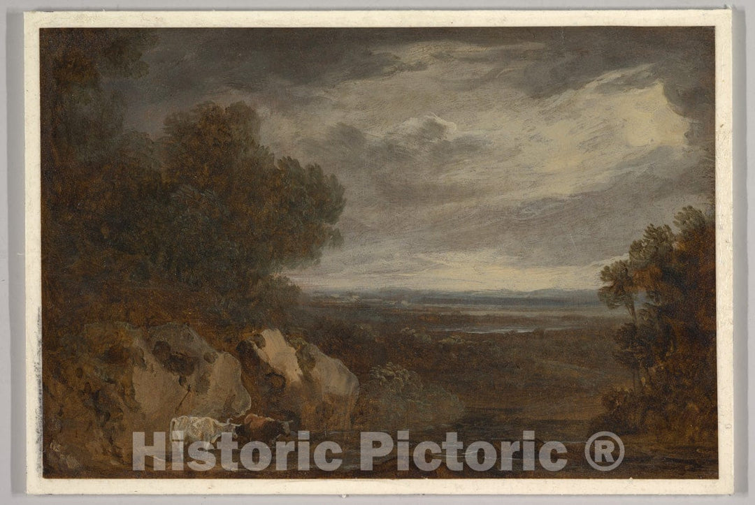 Art Print : Benjamin Barker, The Younger - A Wooded River Landscape with Cattle : Vintage Wall Art