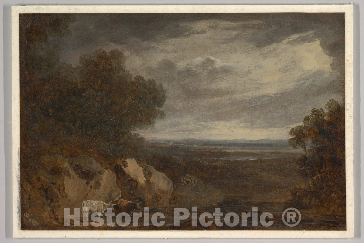 Art Print : Benjamin Barker, The Younger - A Wooded River Landscape with Cattle : Vintage Wall Art