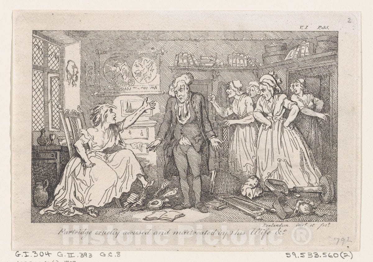 Art Print : Partridge cruelly Accused and maltreated by his Wife & - Artist: Henry Fielding - Created: 1792 : Vintage Wall Art