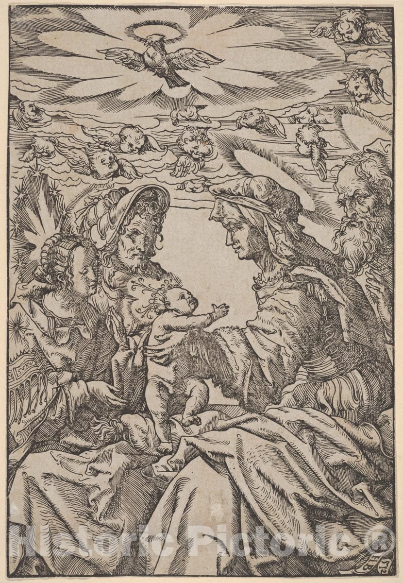 Art Print : Hans Burgkmair - The Holy Family with Saint Anne and Saint Joachim : Vintage Wall Art