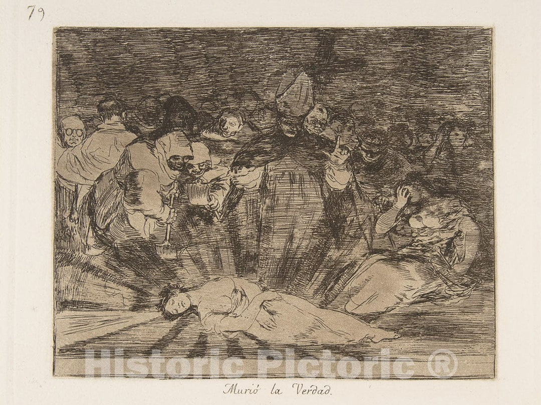 Art Print : Goya - Plate 79 from 'The Disasters of War' (Los Desastres de la Guerra): 'Truth has Died' ' (Murió la verdad.) : Vintage Wall Art