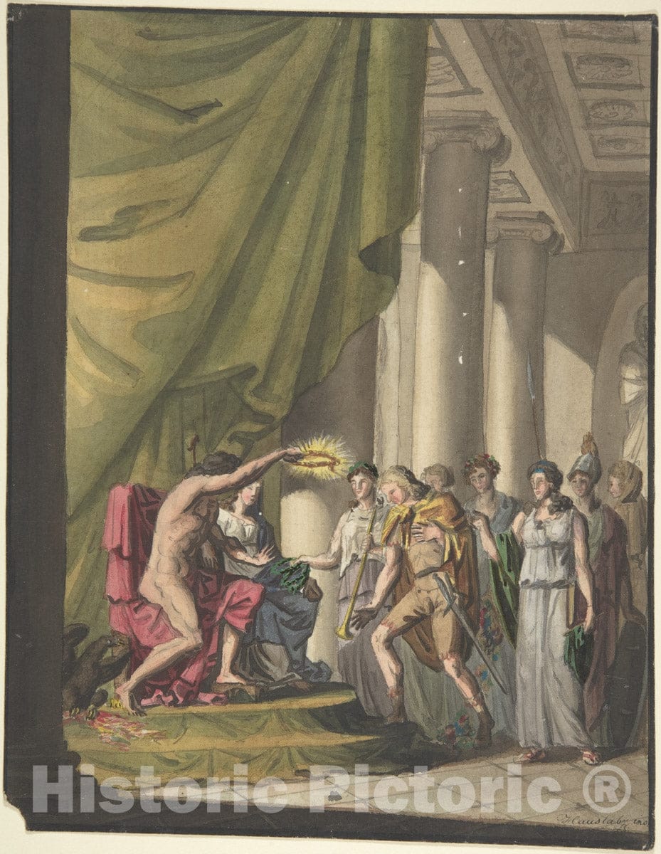 Art Print : Franz von Hauslab The Younger - Allegory of Victory: Soldier Being Crowned by Laurels : Vintage Wall Art