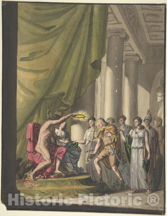 Art Print : Franz von Hauslab The Younger - Allegory of Victory: Soldier Being Crowned by Laurels : Vintage Wall Art