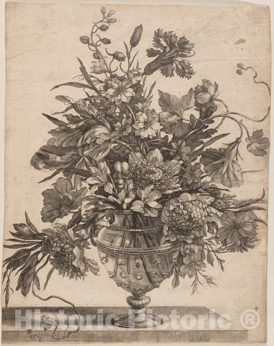 Art Print : Jean-Baptiste Monnoyer - Flowers Arranged in a Glass Vase : Vintage Wall Art