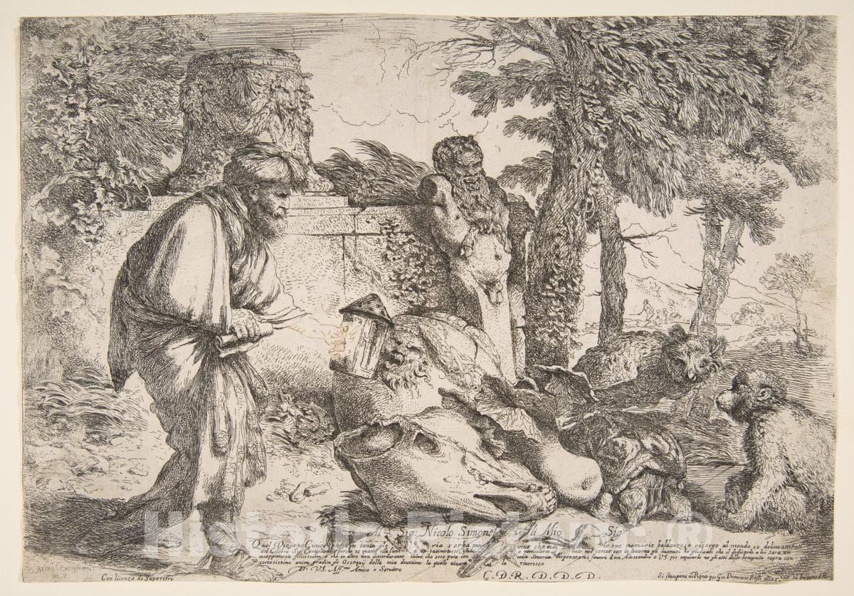 Art Print : Giovanni Benedetto Castiglione (Il Grechetto) - Diogenes Searching for a Honest Man : Vintage Wall Art