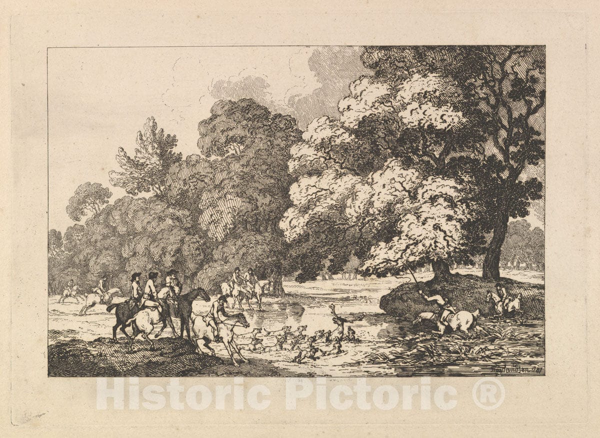Art Print : Thomas Rowlandson - Deer Hunting – A Landscape Scene : Vintage Wall Art