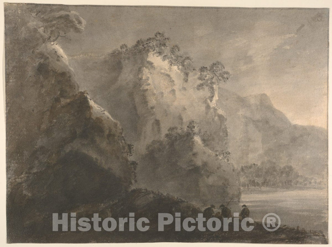 Art Print : William Gilpin - Landscape with Hills and a Lake : Vintage Wall Art