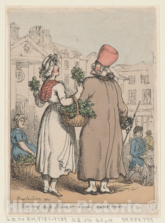 Art Print : Thomas Rowlandson - Buy My Moss Roses, or Dainty Sweetbriar : Vintage Wall Art