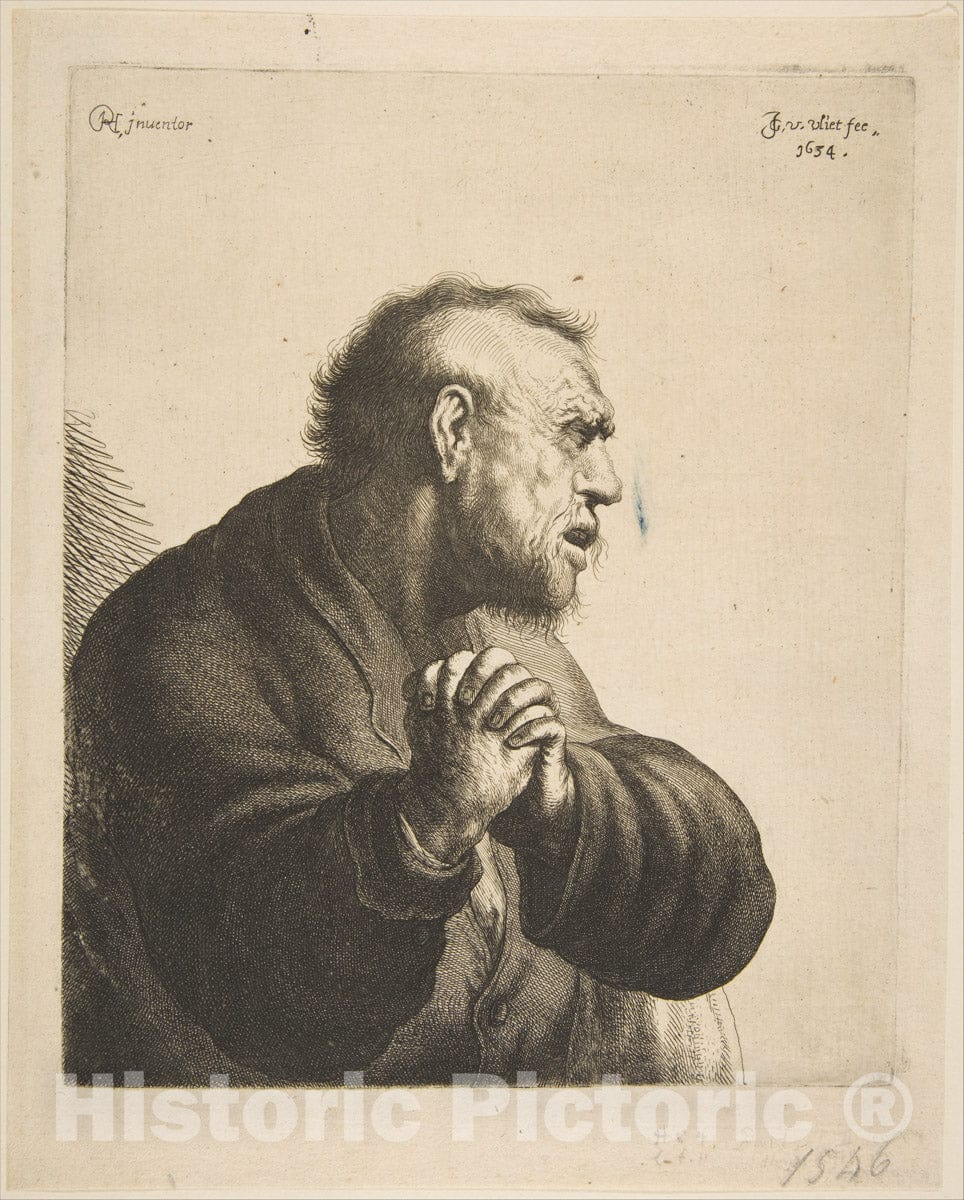 Art Print : Jan Georg (Joris) Van Vliet - A Man Grieving : Vintage Wall Art