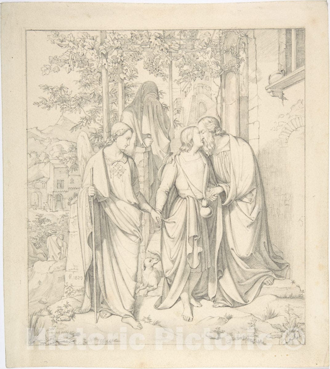 Art Print : Carl Gottlieb Peschel - Tobias Takes Leave of his Father : Vintage Wall Art