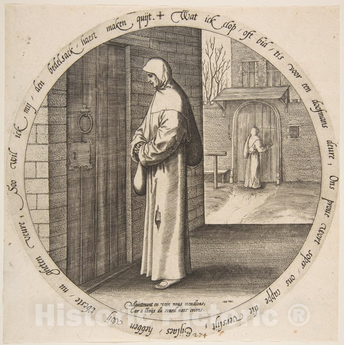 Art Print : Pieter Bruegel The Elder - One Begs in Vain at The Door of The Deaf, from Twelve Flemish Proverbs : Vintage Wall Art