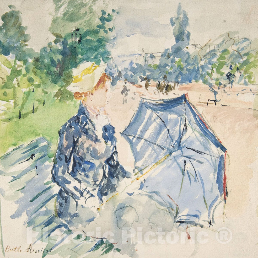 Art Print : Berthe Morisot - A Woman Seated at a Bench on The Avenue du Bois : Vintage Wall Art