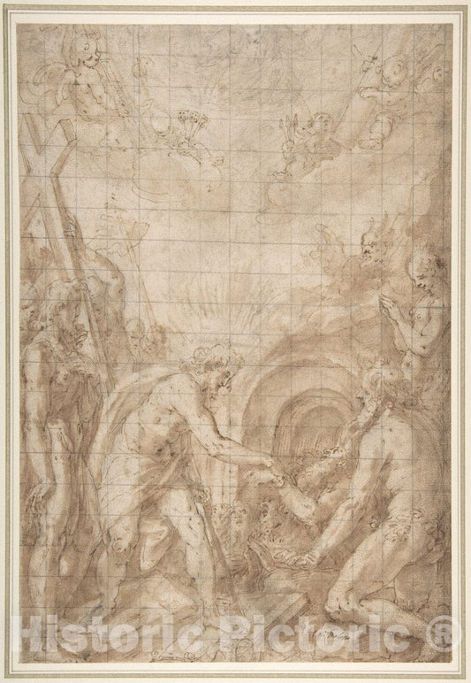 Art Print : Filippo Bellini - Christ in Limbo: Design for The Standard of a Confraternity : Vintage Wall Art