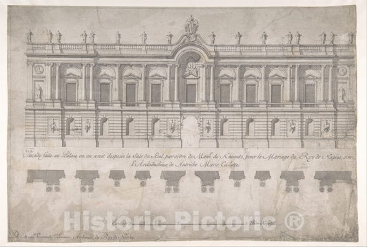 Art Print : Luigi Vanvitelli - Façade of Palace Decorated for The Marriage of The King of Naples to The Archduchess of Austria : Vintage Wall Art