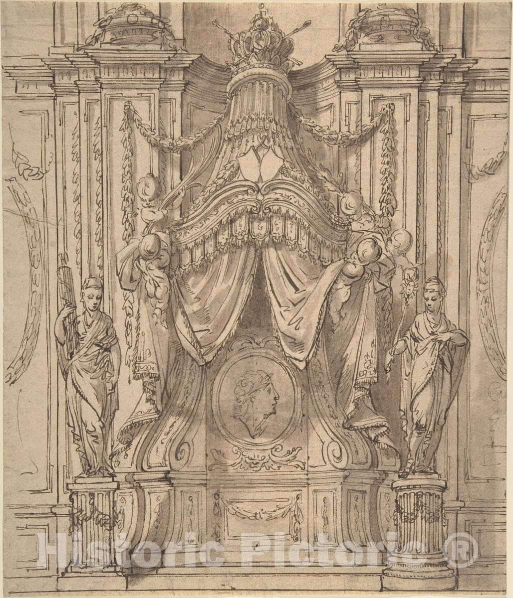 Art Print : Italian, 18th Century - Drawing for a Palace Decoration : Vintage Wall Art
