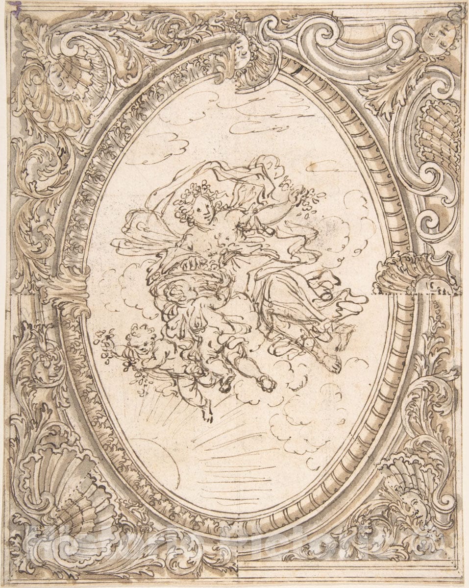 Art Print : Italian, 17th Century - Design for a Ceiling with The Allegory of Dawn : Vintage Wall Art