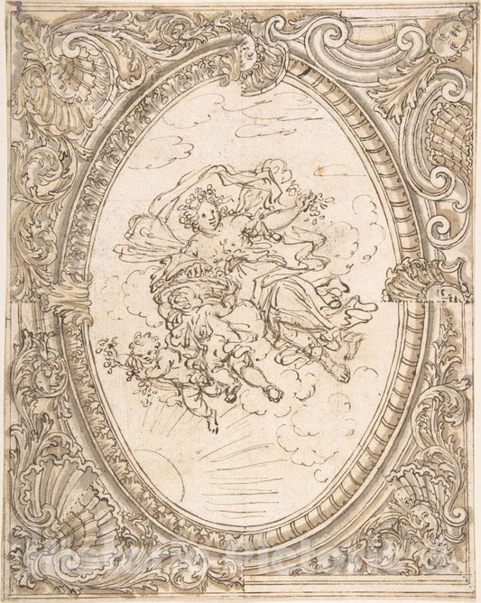 Art Print : Italian, 17th Century - Design for a Ceiling with The Allegory of Dawn : Vintage Wall Art