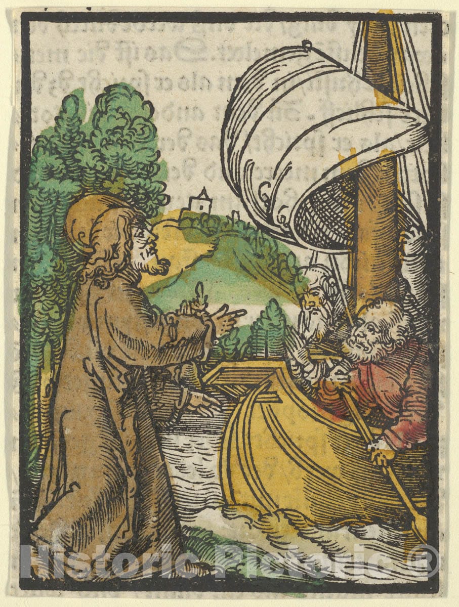 Art Print : Hans Schäufelein - Christ Calming The Storm on Lake Tiberias, from Das Plenarium : Vintage Wall Art