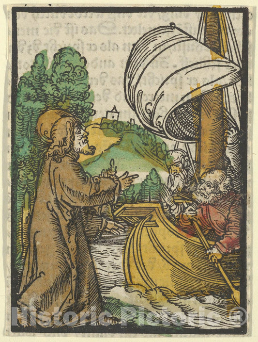 Art Print : Hans Schäufelein - Christ Calming The Storm on Lake Tiberias, from Das Plenarium : Vintage Wall Art