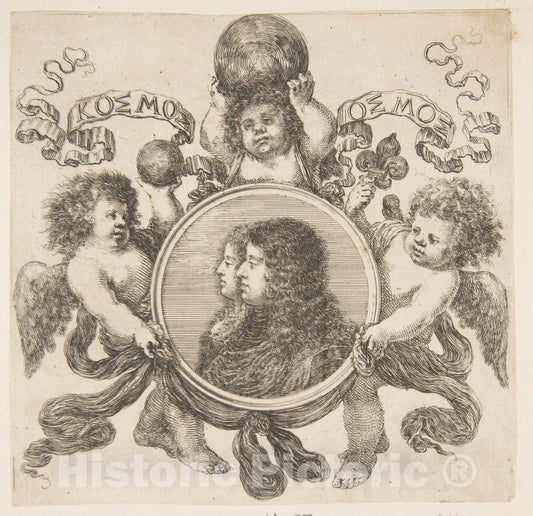 Art Print : Stefano Della Bella - Cosimo de Medici, Prince of Tuscany, and His Wife, Marguerite Louise d'Orleans : Vintage Wall Art