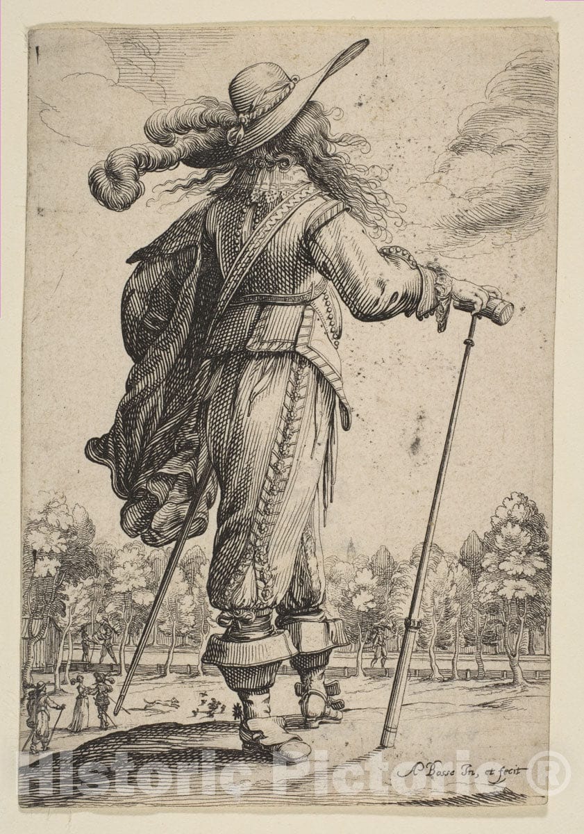 Art Print : Abraham Bosse - A Man Seen from The Back Leaning on a Croquet Mallet : Vintage Wall Art