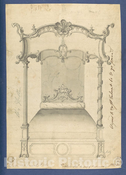 Art Print : Thomas Chippendale - Bed, in Chippendale Drawings, Vol. I 1 : Vintage Wall Art